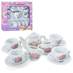 Дитячий іграшковий набір посуду YH5989-D466 чайний сервіз на 4 персони, порцеляна, 11 предметів, 2 види