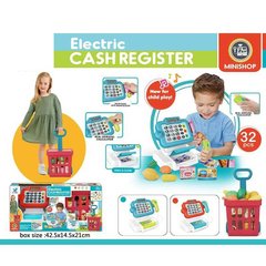 Дитячий іграшковий касовий апарат 66106 2 кольори, калькулятор, підсвічування, звук, продукти, кошик, гроші, в коробці