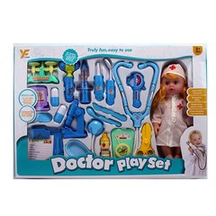 Дитячий ігровий набір лікаря 9901-23A лялька29см, стетоскоп, окуляри, мед. інструменти