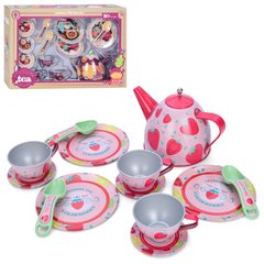 Дитячий іграшковий набір посуду H22A-B метал, 13 предметів чайник, тарілки, чашки, 2 види