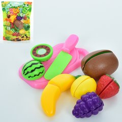Дитячі іграшкові продукти D1 ніж, досточка, фрукти 6шт, , у пакеті