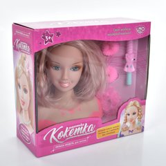 Кукла 2312-1 голова для зачісок, 20см, шпильки, гребінець, плойка, резинки для волосся