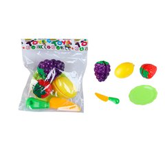 Дитячі іграшкові продукти 601-2 на липучці, фрукти/ягоди, ніж, тарілка, у пакеті