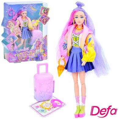Кукла DEFA 8518 29см, шарнирный, чемодан, наушники, очки, сумка, блест