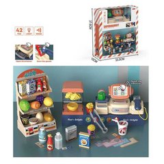 Игровой набор магазин-супермаркет MW 5581 касовий апарат, звук, репліки англ. мовою, підсвічування, стелаж, муляжі, прикраси, наліпки, в коробці