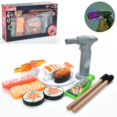 Детские игрушечные продукти XG3-19 суші, тарілка, пальник-світло, 14предм, бат табл