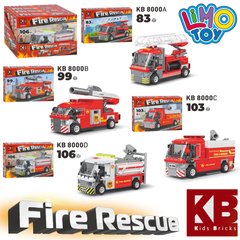 Конструктор KB 8000 пожарна машина, від 83 до106 деталей, 4шт 4види в дисплеї