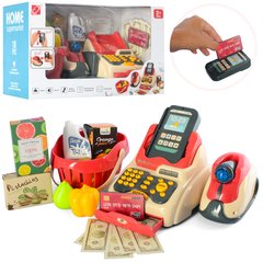 Дитячий іграшковий касовий апарат 668-93 2в1, сканер, звук, світло, продукти, кошик, гроші, 18 предметів