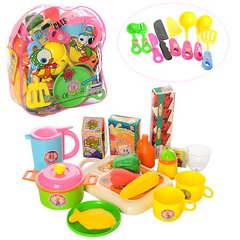 Дитячий іграшковий набір посуду 9953 набір кухонного приладдя, продукти, в рюкзаку