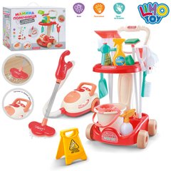 Детский игрушечный набор для уборки 8010 тележка, пылесос-пенопластовые шарики, звук, свет, щетки, 11предметов