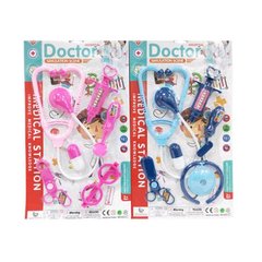 Детский игровой набор доктора 622-3 6 предметов, стетоскоп, ножницы, таблетка, очки, шприц, 2 вида, на листьях