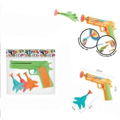 Детский игрушечный пистолет LW442 13см, пули-присоски самолет 9см 3шт, микс цветовке