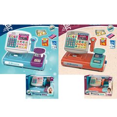 Дитячий іграшковий касовий апарат CF8522-26 29-16, 5-в21см, калькулятор, звук англ, ваги, сканер звук, світло, відкривається каса, карта, гроші, 2 види, на бат-ці