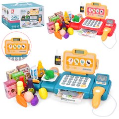 Детский игрушечный кассовый аппарат G798A 37 предметов, звук, овощи, деньги, 2 цвета