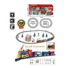 Железная дорога 6678-14 рождественский дизайн, локомотив, 3 вагона, звук, свет, фигурки, елки, дорожные знаки, 28дет