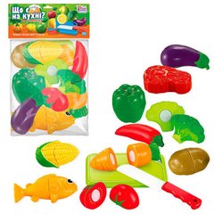 Дитячі іграшкові продукти на липучках “Що є на кухні?” 65283 "4FUN Game Club", 12 елементів, обробна дошка, ніж, у пакеті