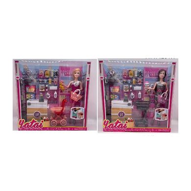 Кукла YT009-3-4 шарнирная, 29 см, магазин, тележка, продукты