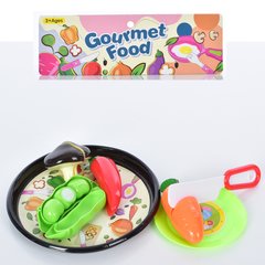 Дитячі іграшкові продукти M202 6 предметів 4-14см, ніж, тарілка, овочі на липучціку