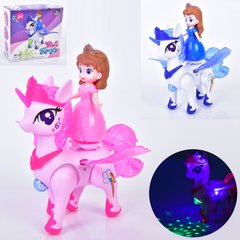 Лошадка QF07-8 единорог/пегас, 22см, ходит, музыка, звук, свет, 3Dсвет, кукла 13см, 2 вида