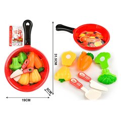Детские игрушечные продукти 1080 овочі, від 6см, на липучці, ніж, лопатка, 6 предметів, у сковорідці