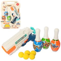 Дитячий іграшковий пістолет 648-31 20 см, м&#39;які кулі-кульки, кеглі-мішень