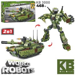 Конструктор KB 3000 военная техника, 2в1 танк, робот, 468 деталей