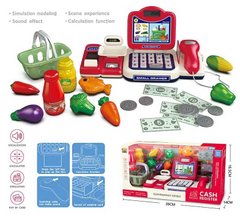 Дитячий іграшковий касовий апарат 689-37 звук, підсвічування, калькулятор, рухома стрічка та ваги, в коробці